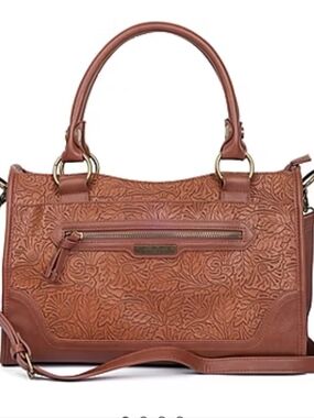 Frye and Co. Satchel Embossed Floral Tote - Brown